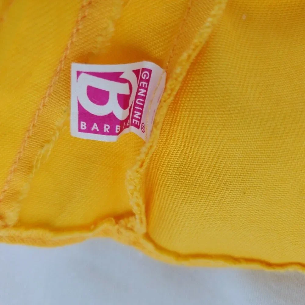 Vintage Barbie Yellow Denim Dress With Flower Trim Genuine Barbie Jeans EUC